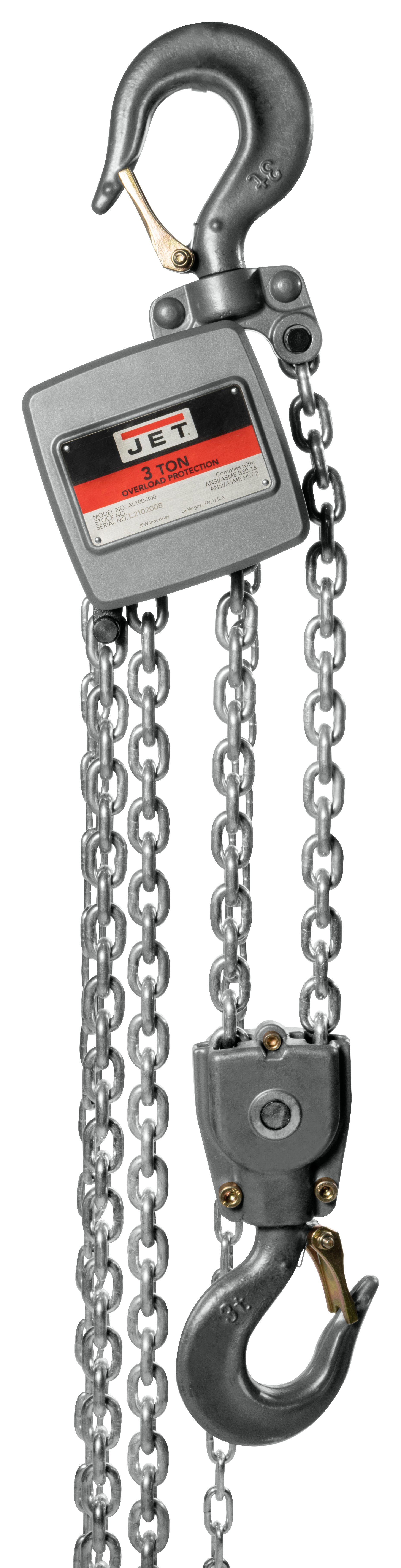 JET AL-100 Aluminum Hand Chain Hoist — 3 Ton, 10' Lift
