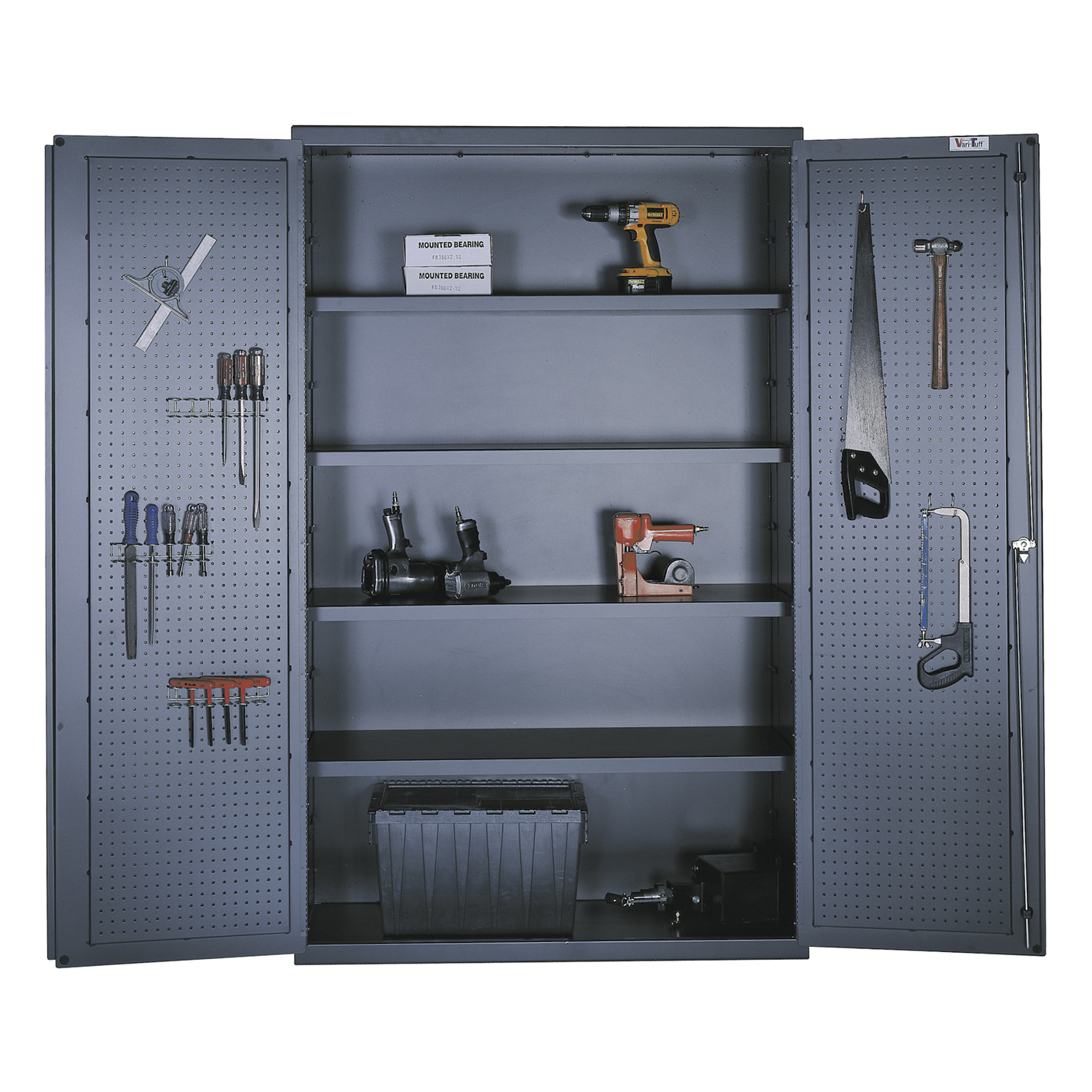 Valley Craft Pegboard Cabinet - 48"W x 24"D x 78"H, Tool, Pegboard Door Panels, (4) Shelves, 1000 lb. Capacity/Shelf, 14 Gauge