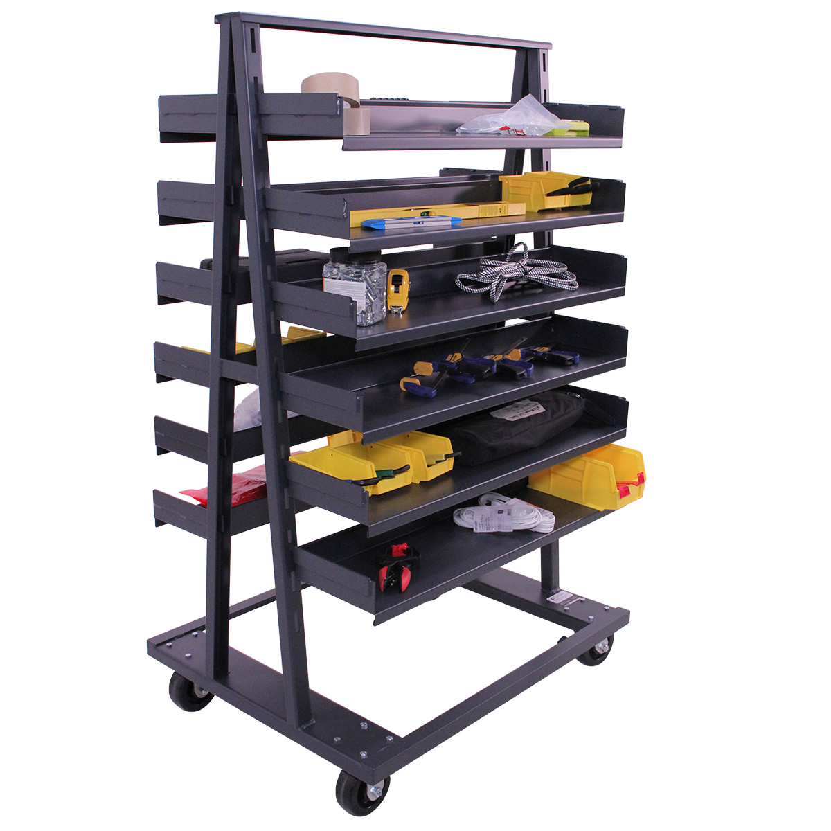Valley Craft Double-Sided Heavy Duty A-Frame Cart, 38"L x 30"W x 63"H, (12) Trays, 2500 lb. Capacity