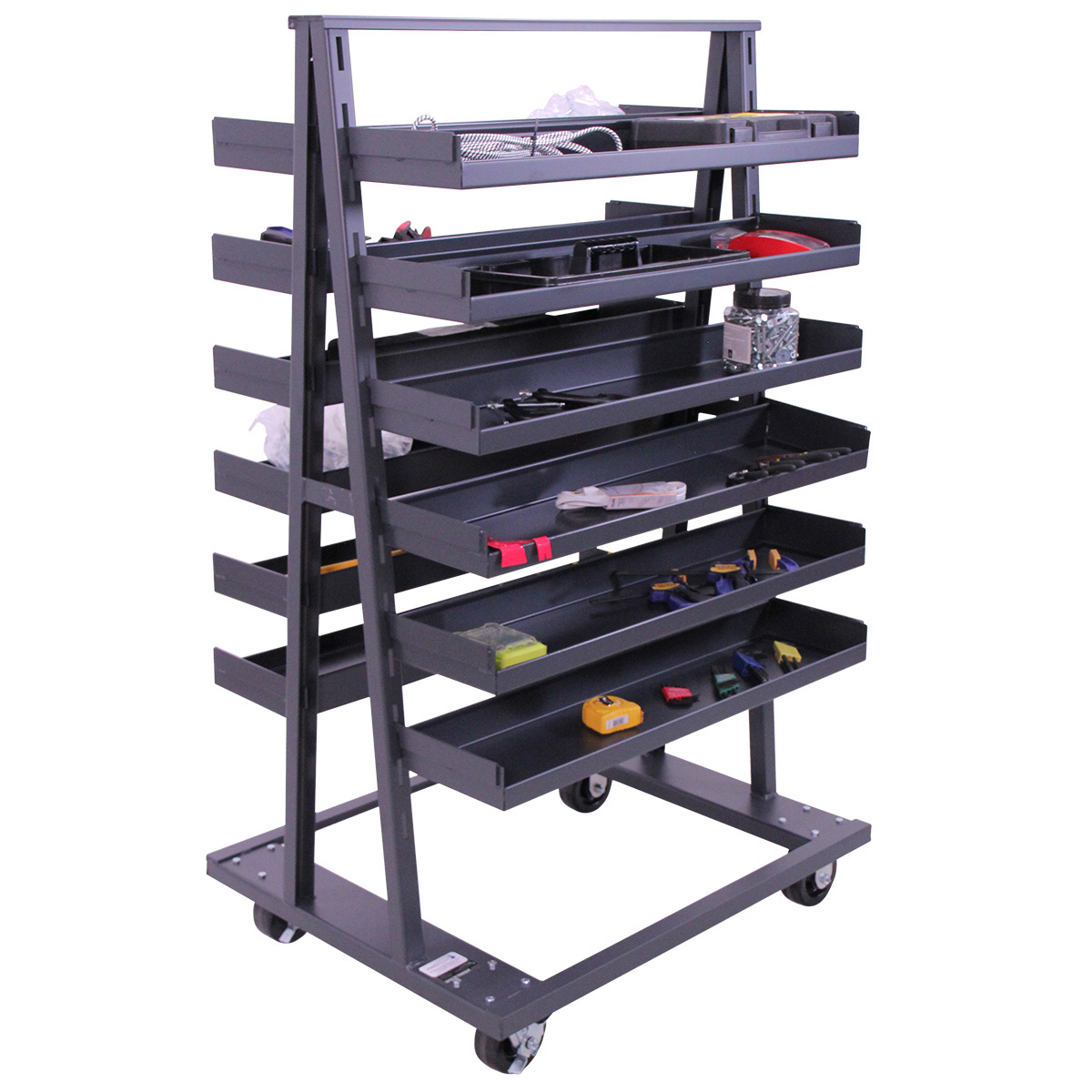Valley Craft Double-Sided Heavy Duty A-Frame Cart, 38"L x 30"W x 63"H, (12) Trays with Lip, 2500 lb. Capacity